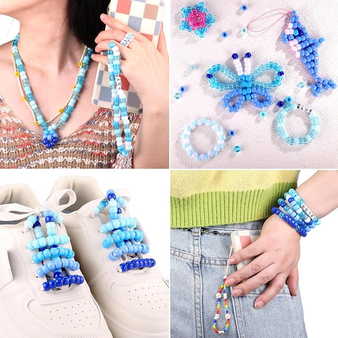 Blue and White Pony Beads, Large Hole Hair Bead - Image 7