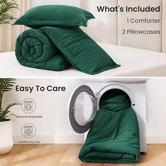 Love's cabin Dark Green Full Comforter Set, 3-Piece Prewashed Bed Set - Image 8