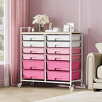Rolling Storage Cart with 12 Drawers, Wooden Tabletop Utility Cart - Image 9