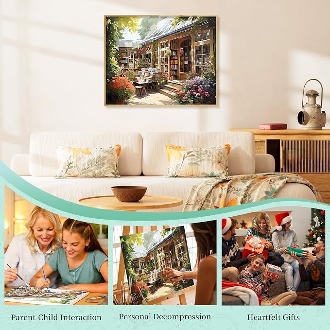 Paint by Numbers Kit for Adults, Bookstore DIY Painting Kit, 16x20 Inch | - Image 7