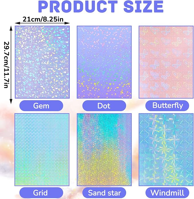 Clabby 36 Sheets Holographic Sticker Paper A4 Vinyl Holographic Laminate Sheets - Image 2