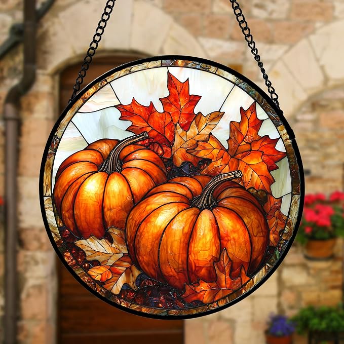 DASTOLL Stained Glass Window Hanging, Pumpkin Maple Leaf Suncatcher - Image 6