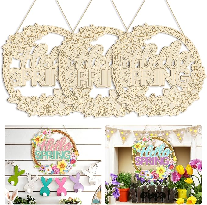 Large Size 12" Wooden Spring Ornaments to Paint, Flower Wooden DIY Blank by Sophena