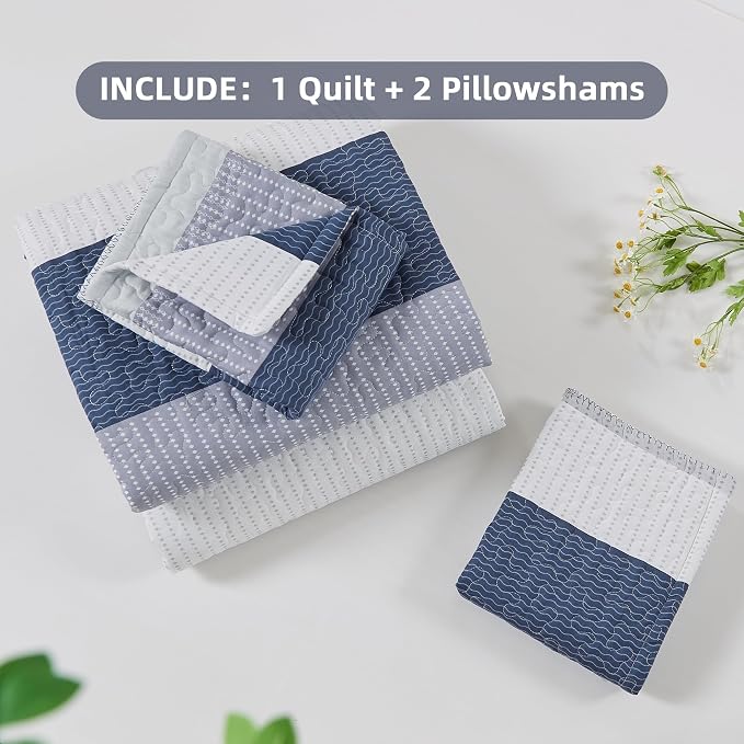 Andency King Size Quilt Set Mineral Blue, 3 Pieces Summer Ultra Soft - Image 8