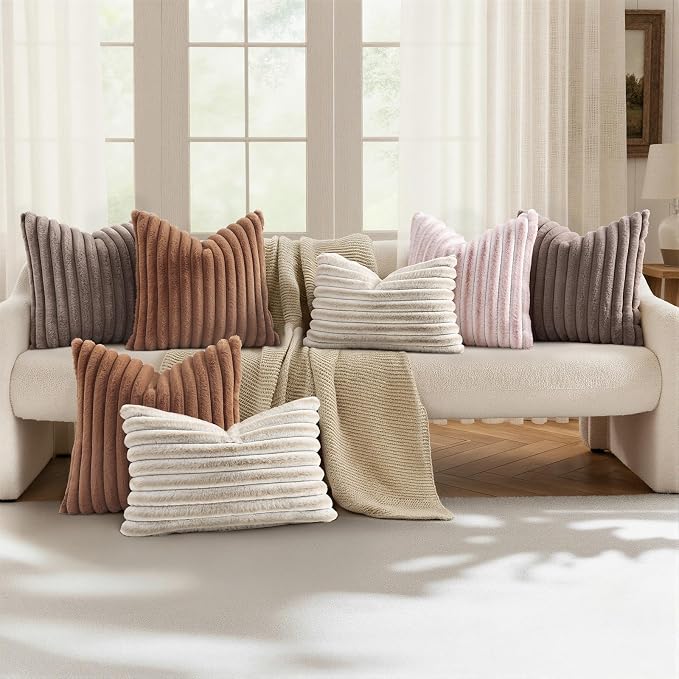 decorUhome Summer Cozy Faux Fur Throw Pillow Covers 26x26 Set of 2 Decorative - Image 5
