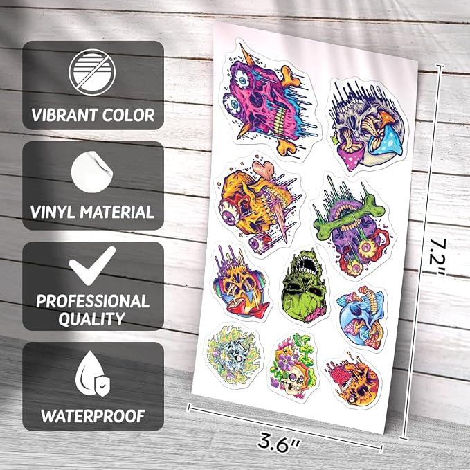 Psychedelic Skull and Trippy Mushroom Artwork 50pcs Stickers Pack Vinyl - Image 3