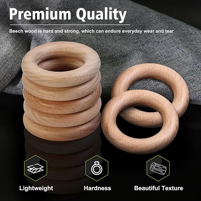 FoDau770 5pcs Natural Beech Wooden Rings, Unfinished Solid Wood Rings Heavy - Image 4