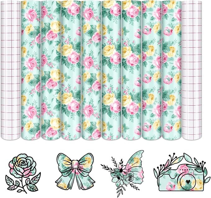 Tintnut Rose Permanent Vinyl 12x10in 8 Sheets Adhesive Vinyl Pink Green | by Tintnut