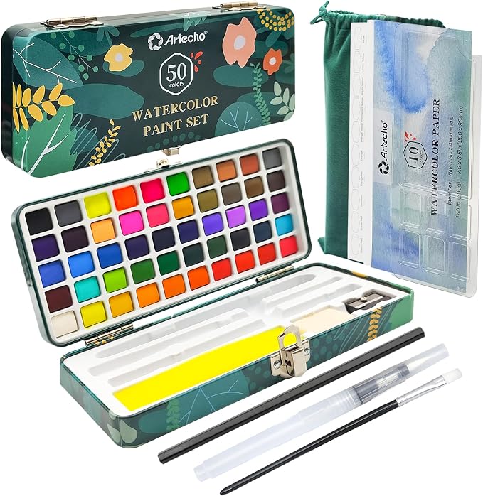 Artecho Watercolor Paint Set 50 Colors, Travel Watercolor Set by Artecho