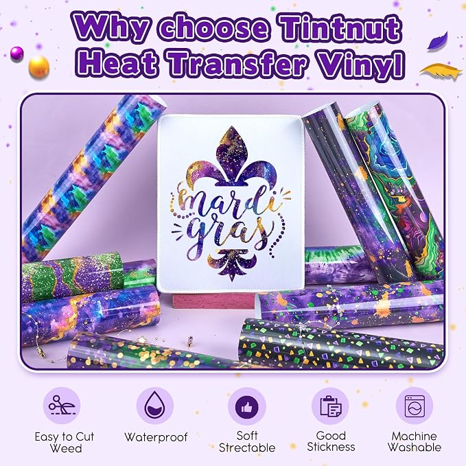 Tintnut Mardi Gras Sparkle HTV Vinyl, easy cut & weed, stretch washable - Image 3