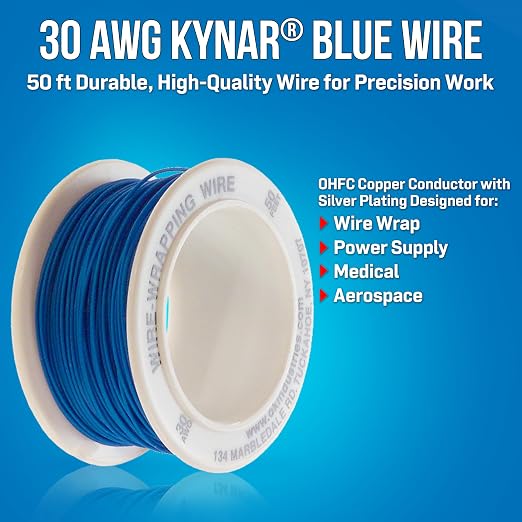 Jonard Tools R-30B-0050 Blue Insulated Kynar Copper Wire Roll, 30 AWG, 50 ft - Image 2