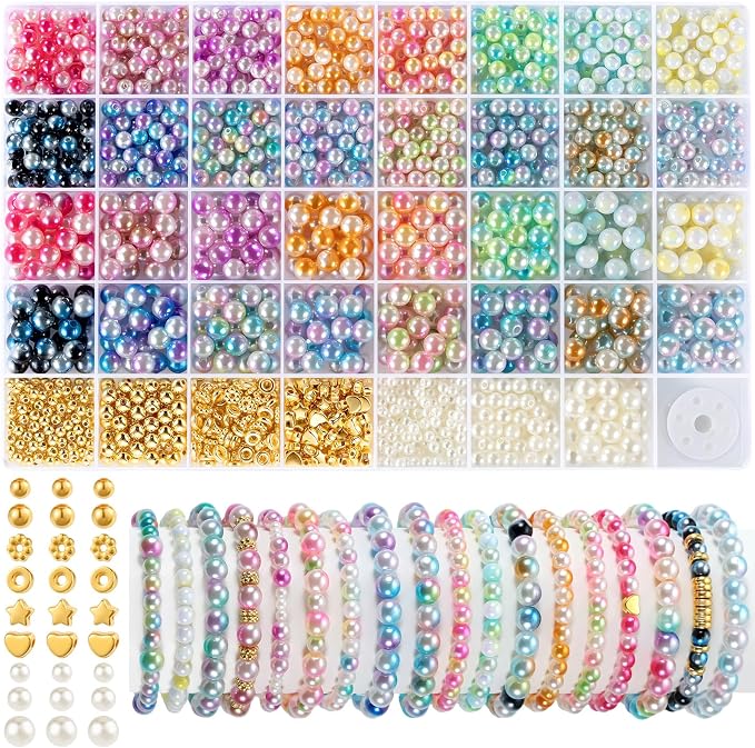Funtopia Pearl Beads for Bracelets, 6mm 8mm Colorful Round Beads for Jewelry by Funtopia