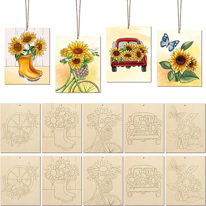 COCHIE 10 Pieces Large Sunflowers Unfinished Wood Crafts to Paint by COCHIE