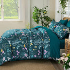 Yiran Teal Blue Comforter Set Queen Size, 7 Piece Floral Botanical Comforter - Image 6