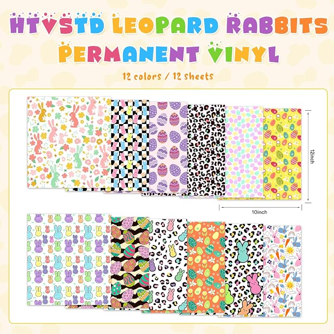 Easter Rabbit Permanent Adhesive Vinyl 12 Sheets 12'' x 10'' | Bunny Egg Pattern - Image 2