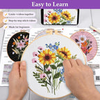 Uniartfy 3 Sets Embroidery Kit for Adults, Flower Pattern Embroidery Practice - Image 3