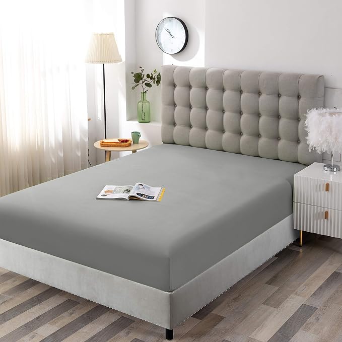 Sfoothome Twin Grey Fitted Sheet Only, Wrinkle Free - Image 2
