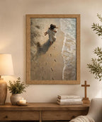 Framed Jesus Holding Woman Canvas Print.Footprints in The Sand Wall Art.Wood - Image 5