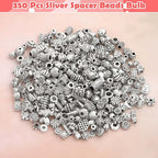 350 Pcs Silver Spacer Beads for Jewelry Making, Mixed Bulk Random Styles Metal - Image 2