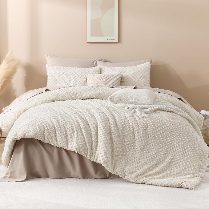 Andency Oversized King Comforter 120''x120'', 3 Pieces Beige Super King Boho - Image 2