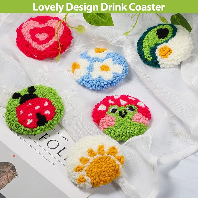 Punch Needle Coaster Kit, 6 Patterns Embroidery Set - Image 5