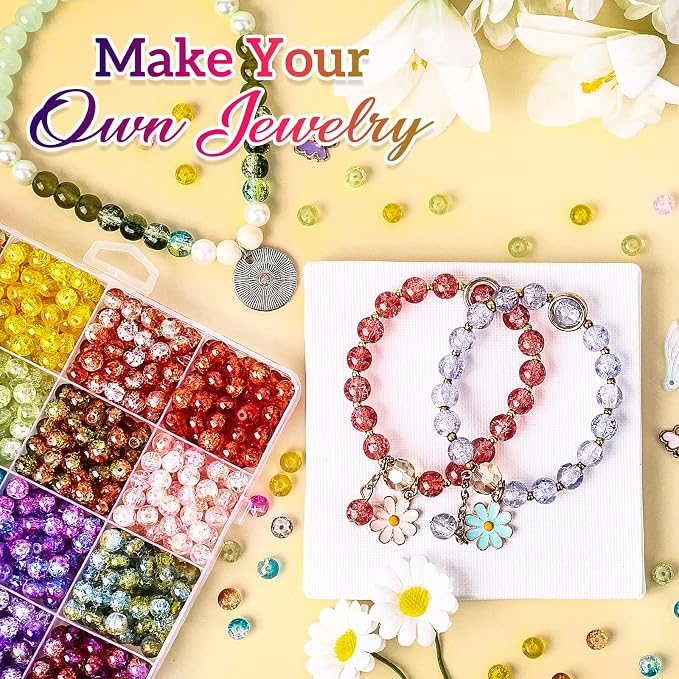 XSEINO About 1200+ PCS 6mm Cracked Style Glass Beads Bracelet Making Kit - Image 6