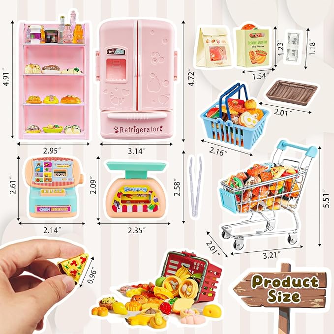 180 Pcs Dollhouse Miniature Kitchen Accessories Shopping Cart Basket Mini Food - Image 2