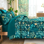 Yiran King Size Comforter Set 7 Piece, Teal Green Floral Bedding Set, - Image 3