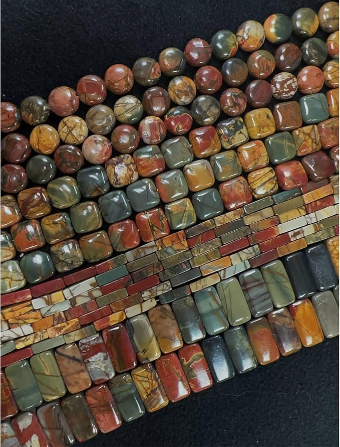 28Pcs 12mm Flat Square Red Creek Stone Beads - Image 6