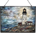 Customized Rectangle Vintage Lighthouse Shore Stained Glass Window Hanging by 365CUSGIFTS