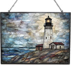 Customized Rectangle Vintage Lighthouse Shore Stained Glass Window Hanging by 365CUSGIFTS