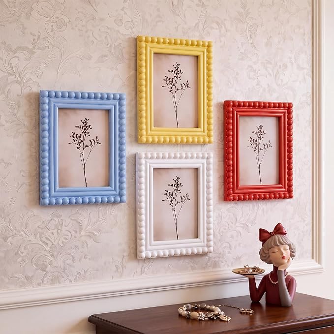 4 Pack 5 x 7 Picture Frame, Wood Beaded Boho Photo Frame, Vintage Photo Display - Image 8