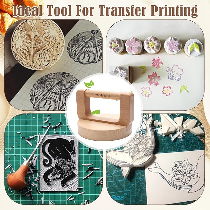 1+1 Pcs Block Printing Baren, Windspeed Wood Baren Printmaking Tool Supplies - Image 7