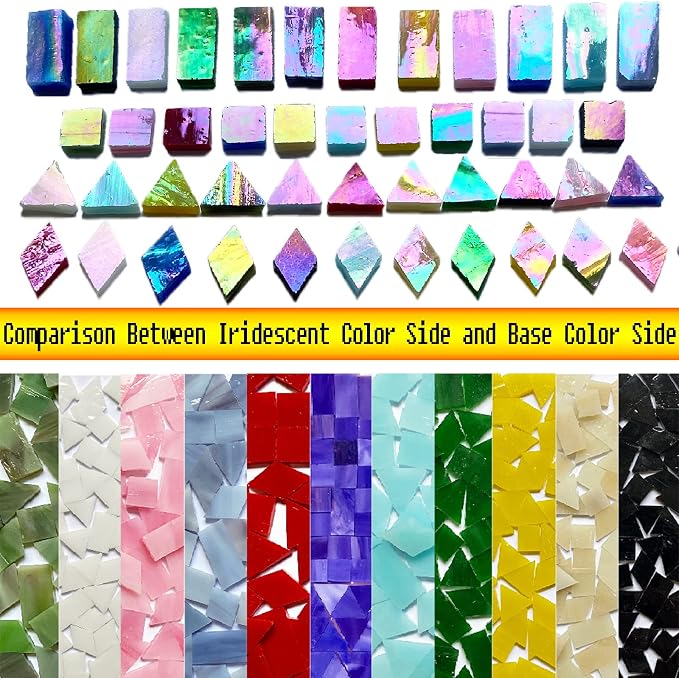 Iridescent Aqua Stained Glass Mosaic Tiles, 280 Pieces Mixed 4 Shapes Stained - Image 6