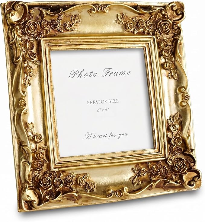 Cuspin 6x6 Gold Picture Frame Square, Vintage Ornate Resin Photo Frame by Cuspin