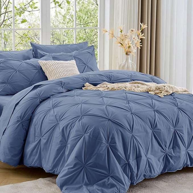 Sasttie California King Comforter Set, 7-Piece Bed in a Bag, Pintuck Bedding by SASTTIE