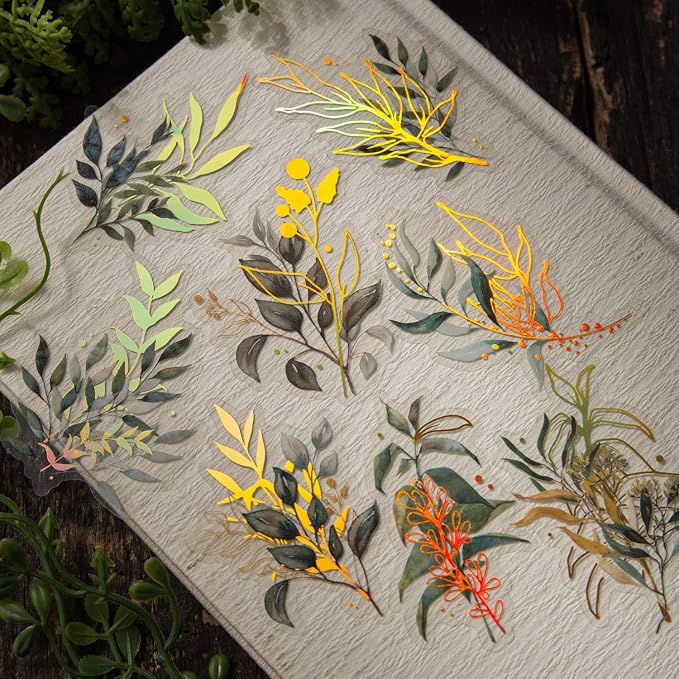 Yoksas 240Pcs Holographic Golden Foil Nature Flowers Plants Stickers - Image 3