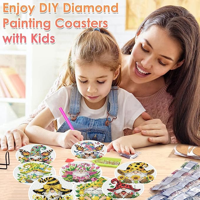 ijbnhd 8 PCS Diamond Art Coasters Gnomes Diamond Painting Coasters | Diamond - Image 4