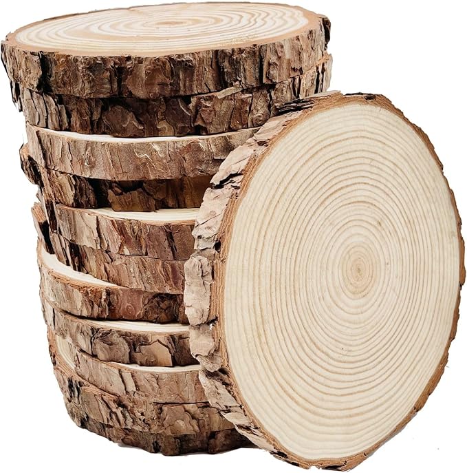 Unfinished Wood Slices for centerpieces 18 PCS 5.1-5.5 Inch, Round Wooden Discs by WilliamCraftCalifornia