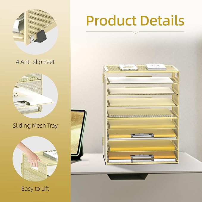 DALTACK 9-Tier Paper Organizer for Desk, Mesh Letter Tray Desk Organizer - Image 3
