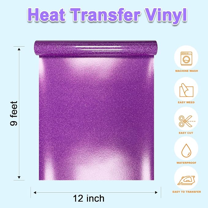 DUEUIOE Purple Glitter HTV Heat Transfer Vinyl Roll - Image 2