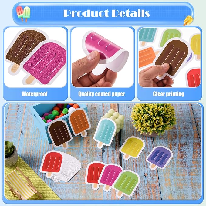 MixTeach 48 Pieces Ice Cream Cutouts Ice Pops Paper Cutouts Summer Bulletin - Image 3