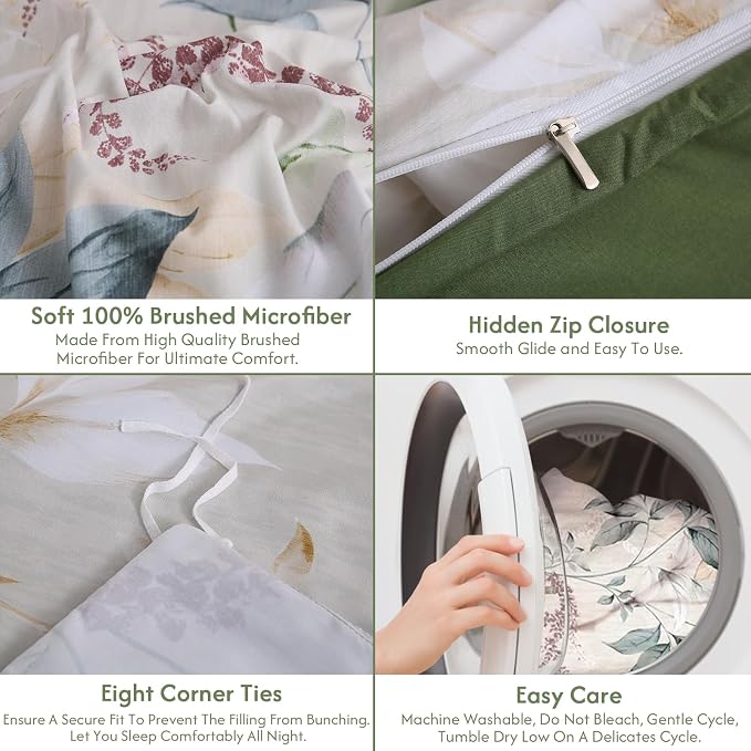 LONAVA Queen Botaincal 3 Pcs Duvet Cover Set, Breathable Soft Microfiber Forest - Image 7