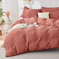 HYMOKEGE Coral Red Duvet Cover King Size, Ultra Soft 3-Piece Seersucker Duvet by HYMOKEGE