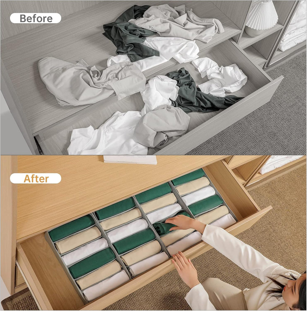 4 Packs T-shirt Drawer Organizers for Clothing,6 Grids Compartment Wardrobe Storage Box, Washable Clothes Organizer for Folded Clothes, T-shirt, Legging, Silk Scarve