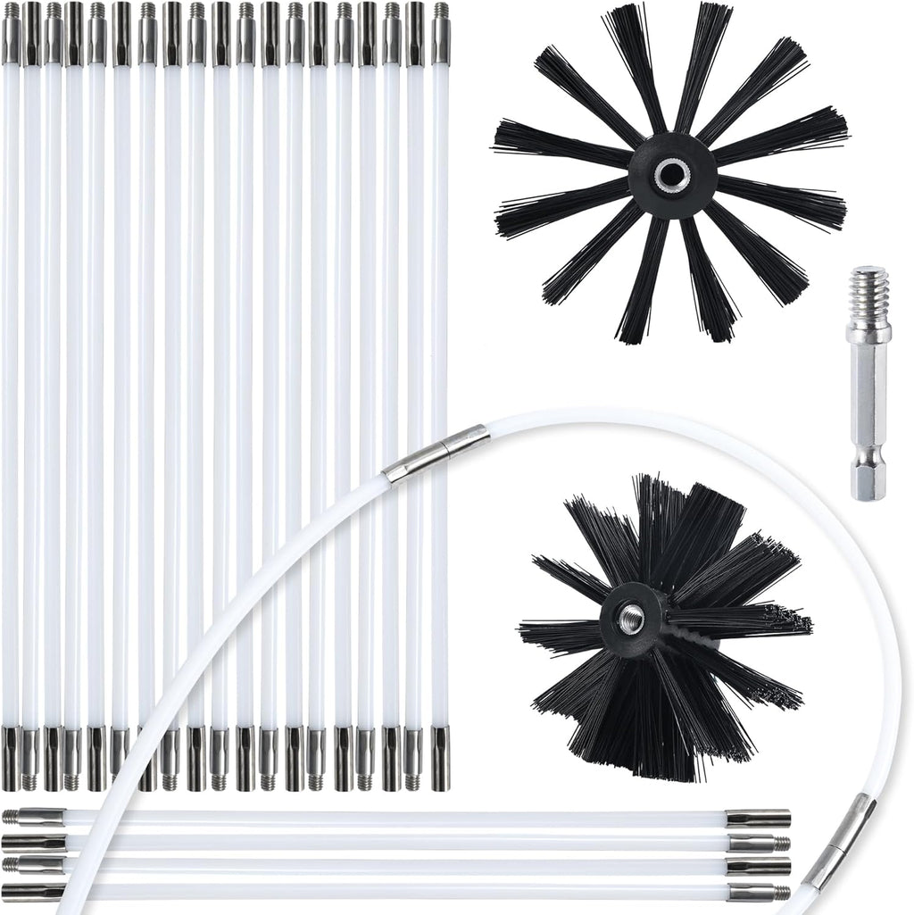 HOKLNUSE Dryer Vent Cleaner Kit Chimney Sweep Cleaning Tools Pellet Stove Cleaner Kit Air Dryer Duct Fireplace Brushes for Easy Lint Cleaning with 4" and 6" Brush Heads (Medium Duty, 30Feet)