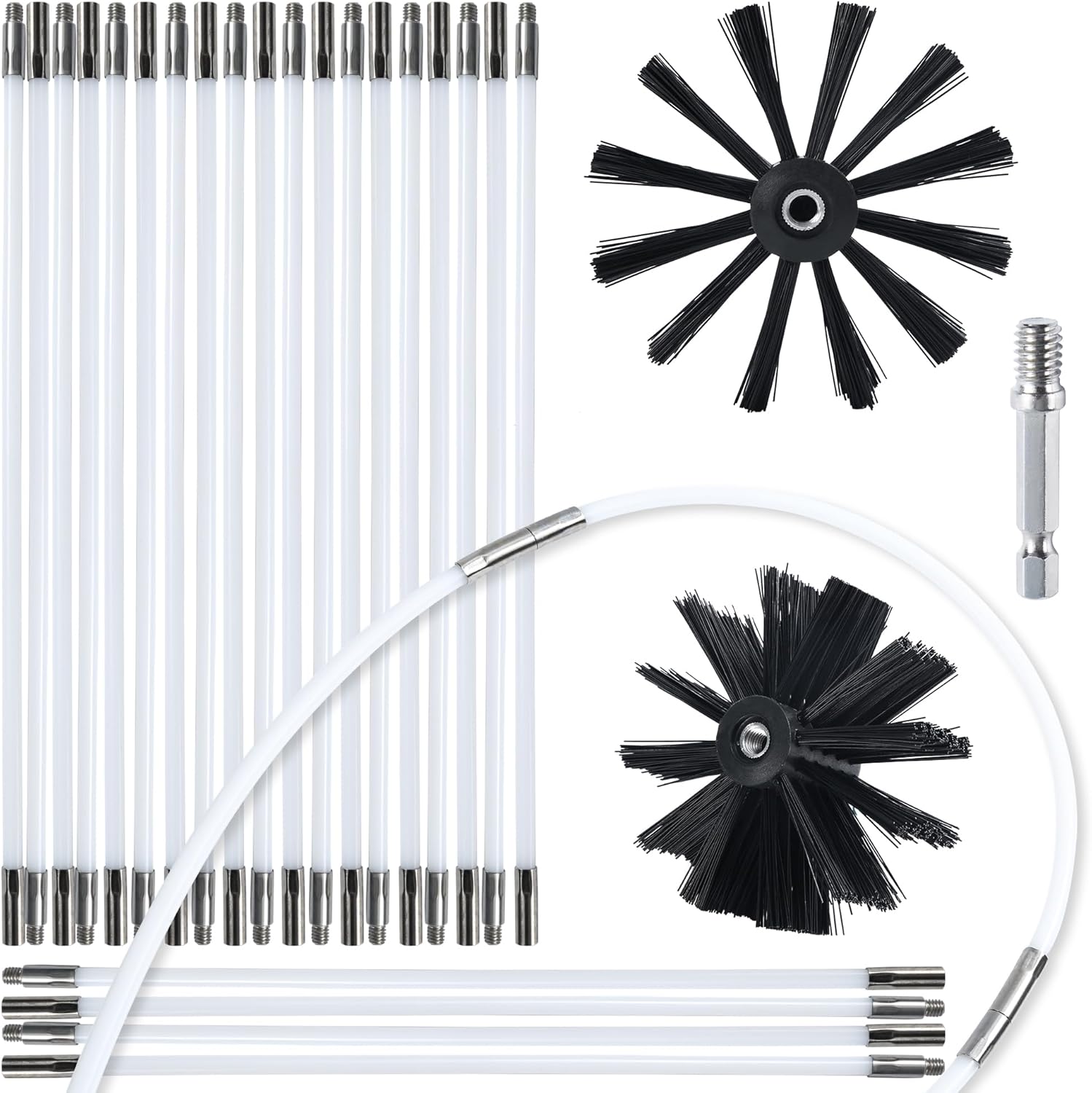 HOKLNUSE Dryer Vent Cleaner Kit Chimney Sweep Cleaning Tools Pellet Stove Cleaner Kit Air Dryer Duct Fireplace Brushes for Easy Lint Cleaning with 4" and 6" Brush Heads (Medium Duty, 30Feet)