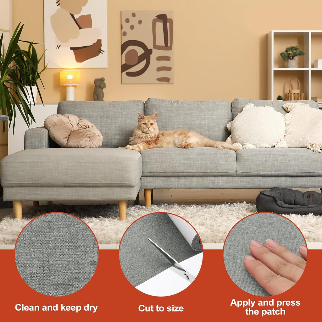 PATIKIL 70x4.4 Inch Linen Repair Tape, Repair Fabric Patch Self Adhesive Couch Patch Line Repair Patch for Furniture Sofa Car Seats Office Chairs, Dove Gray