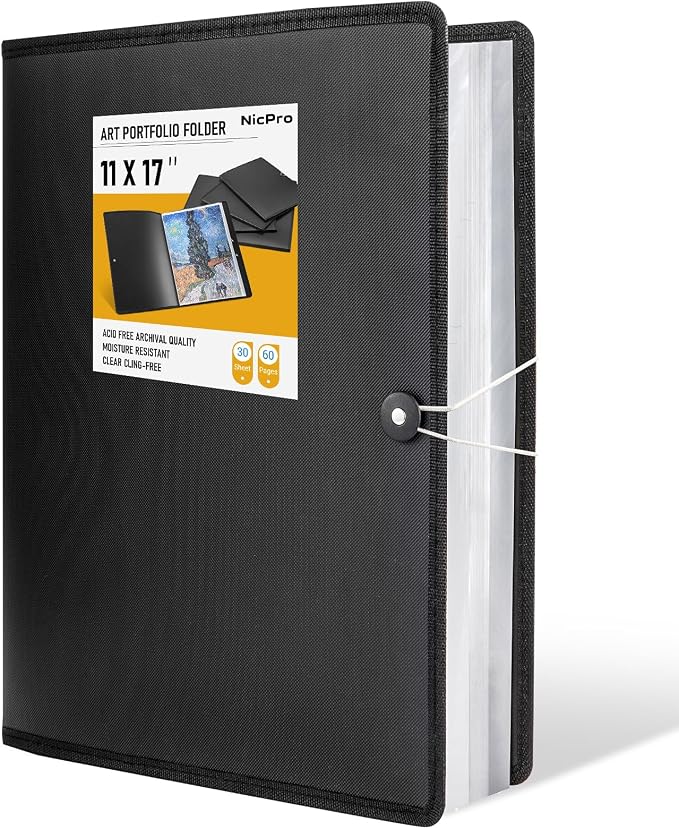 Nicpro 11"x17" Art Portfolio, 30 Pockets Display 60 Pages Art Portfolio Folder by Nicpro