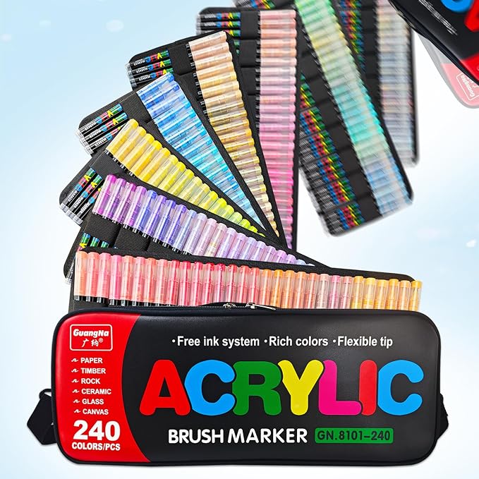 240 Colors Bag Acrylic Paint Markers Set, Soft Flexible Brush Markers - Image 5